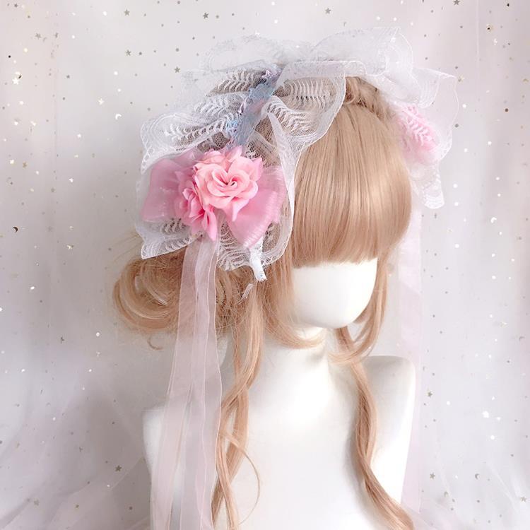 Băng đô ren thêu hoa phong cách lolita xinh xắn