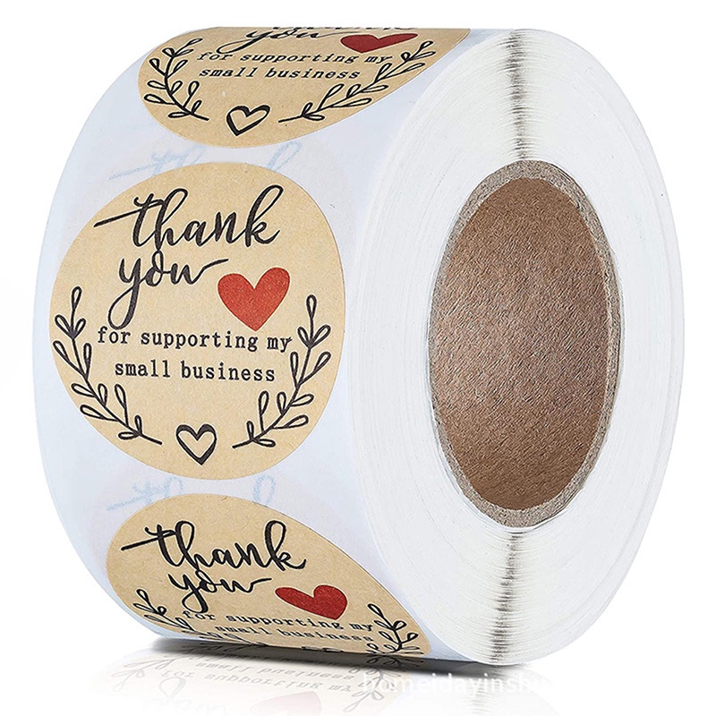 Cuộn 500 Miếng Dán In Chữ Thank You / Heart Bằng Giấy Kraft Dùng Trang Trí Thủ Công