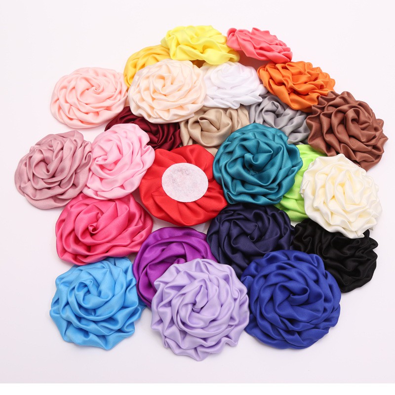 8cm hoa hồng satin hoa hồng lụa cuốn sẵn phụ kiện tóc trang phục