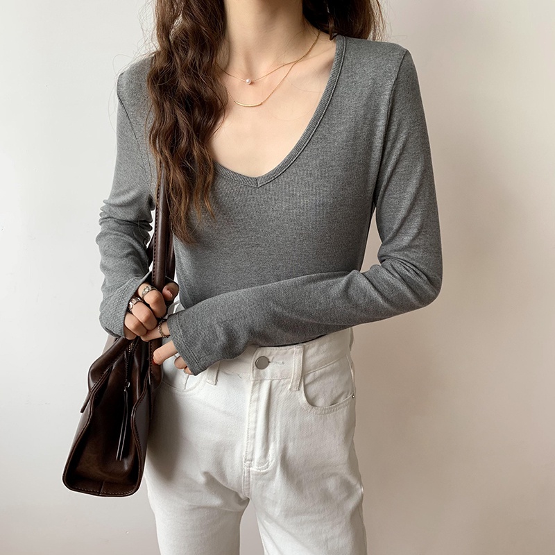 Áo dệt kim tay dài cổ chữ V phong cách mới 46141