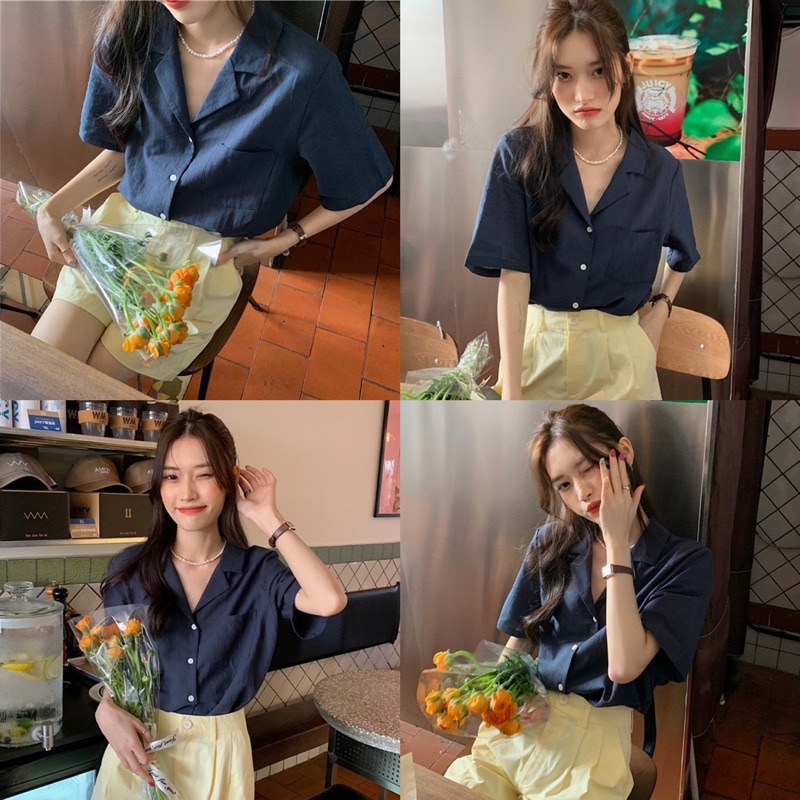 Áo sơ mi đũi cổ vest cộc tay basic 4 màu