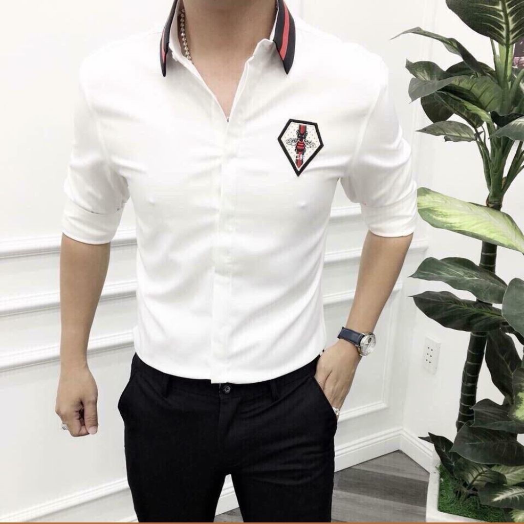 Áo Sơ Mi Nam thêu ong Dài Tay Chất Lụa Cao Cấp Chất Mịn Mát Hàng Xưởng Loại 1 Giá Rẻ Chất Lượng Cao.