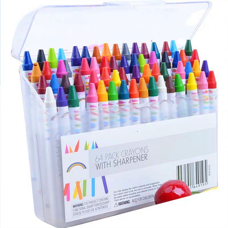Hộp Bút Màu Sáp 64 Cây Crayon Hộp Nhựa, Cây màu sáp thơm cho bé, đủ mọi màu sắc kích thích tư duy nghệ thuật cho trẻ
