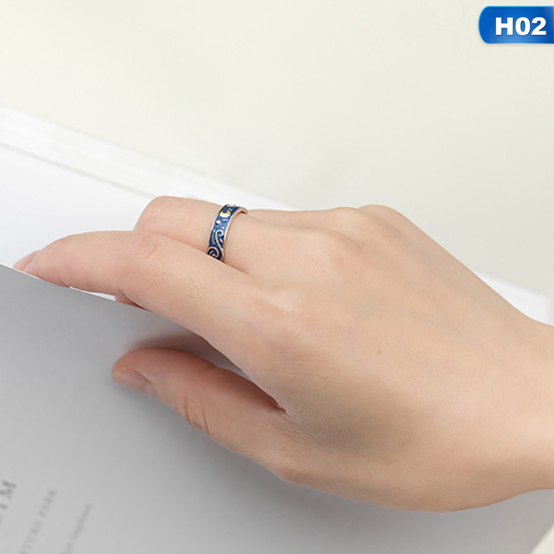 flowersqueen Nhẫn Đôi Khắc Hình Mặt Trăng Và Ngôi Sao Thời Trang