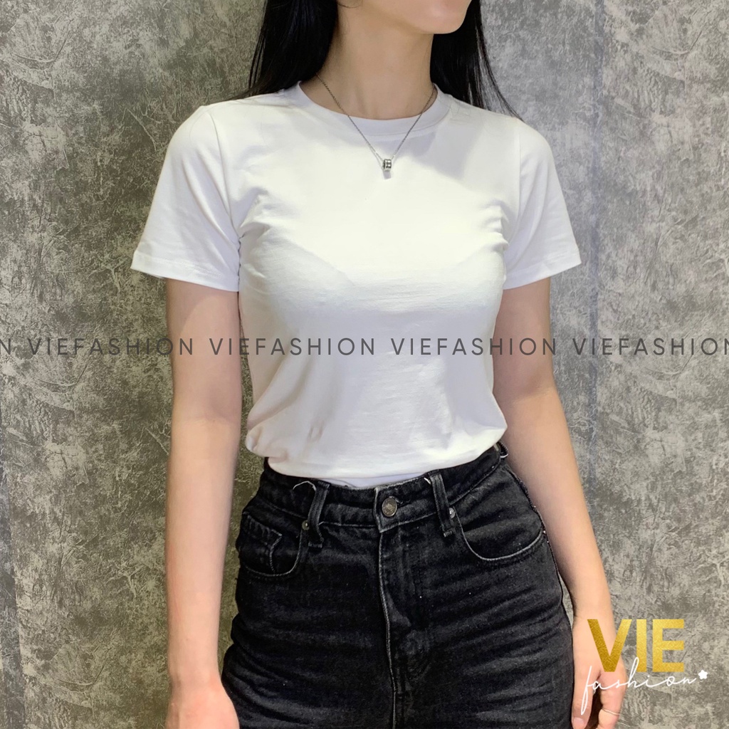 Áo thun nữ ngắn tay basic cổ tròn. Áo phông cổ tròn basic dáng lửng vải 100% cotton. VIE fashion 2203-04