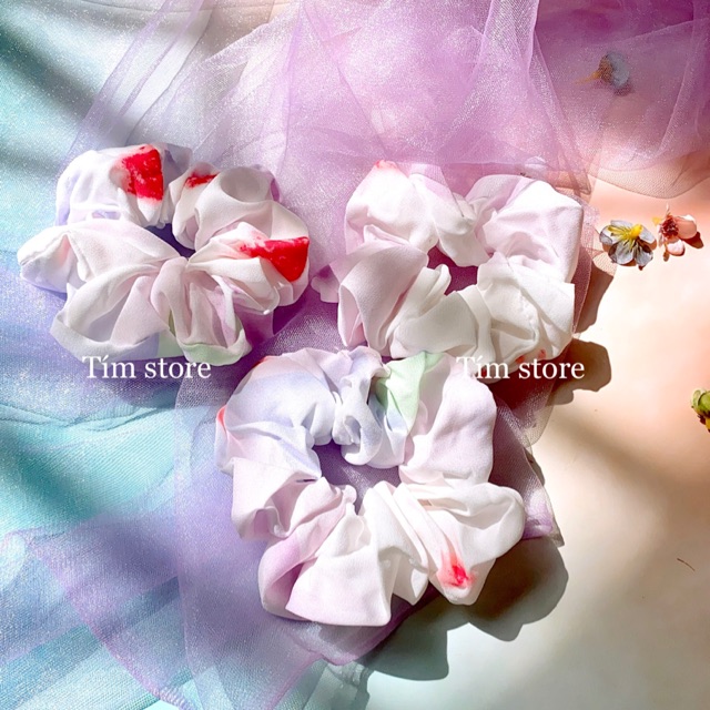 Dây cột tóc vải scrunchies hồng tươi gấu dâu lotso losto trái dâu TIMSTORE phụ kiện tóc phong cách hàn