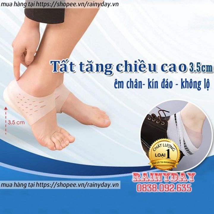 Tất độn tăng chiều cao silicone, vớ đệm gót chân tăng chiều cao silicon miếng lót giày cho nam nữ