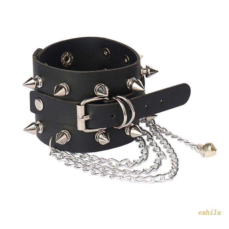 Vòng Tay Da Đính Đinh Tán Kim Loại Phong Cách Punk Goth