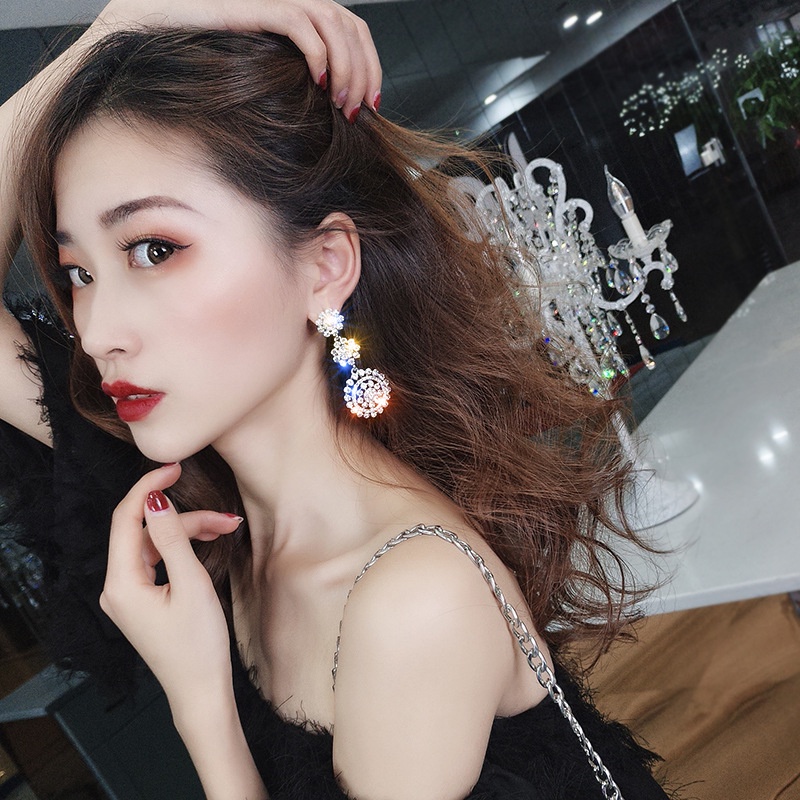 Bông Tai Mạ Bạc 925 Hình Tròn Đính Kim Cương Lấp Lánh Phong Cách Âu Mỹ