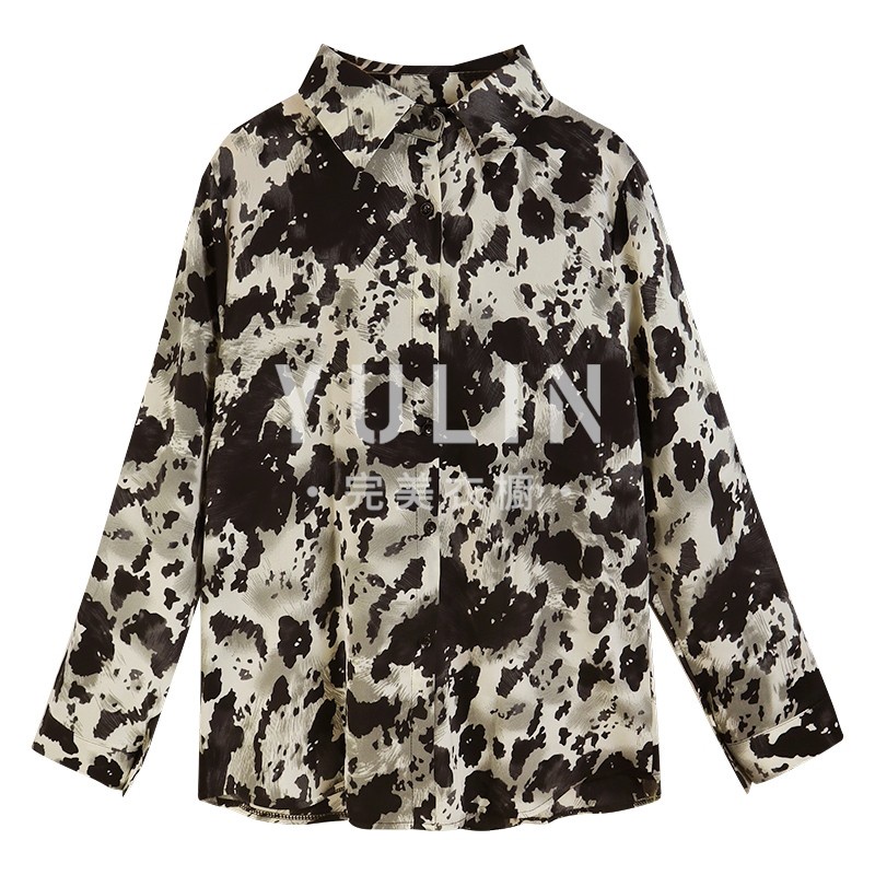 YL Chiffon Shirt With Ink Print Retro Hong Kong Fashion Spring Summer New For Women 2021