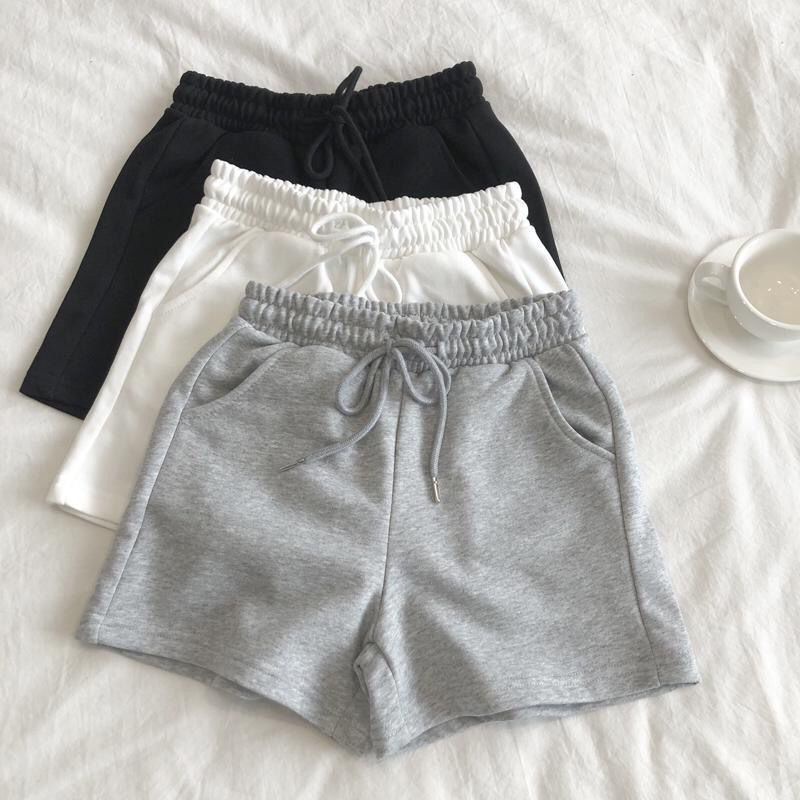 Quần short thể thao lưng cao ống rộng bằng cotton màu sắc đơn giản thời trang mùa hè cho nữ | BigBuy360 - bigbuy360.vn