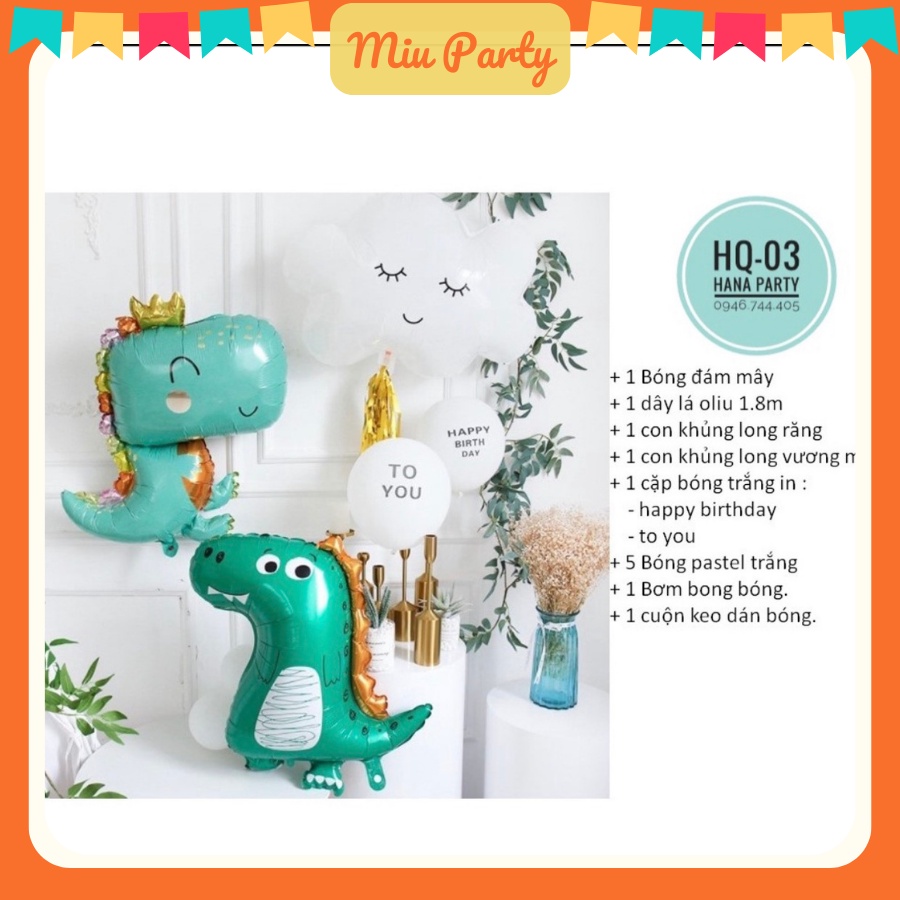 [TPHCM] Set Bong Bóng Khủng Long Trang Trí Sinh Nhật Dành Cho Bé Trai, Bé Gái