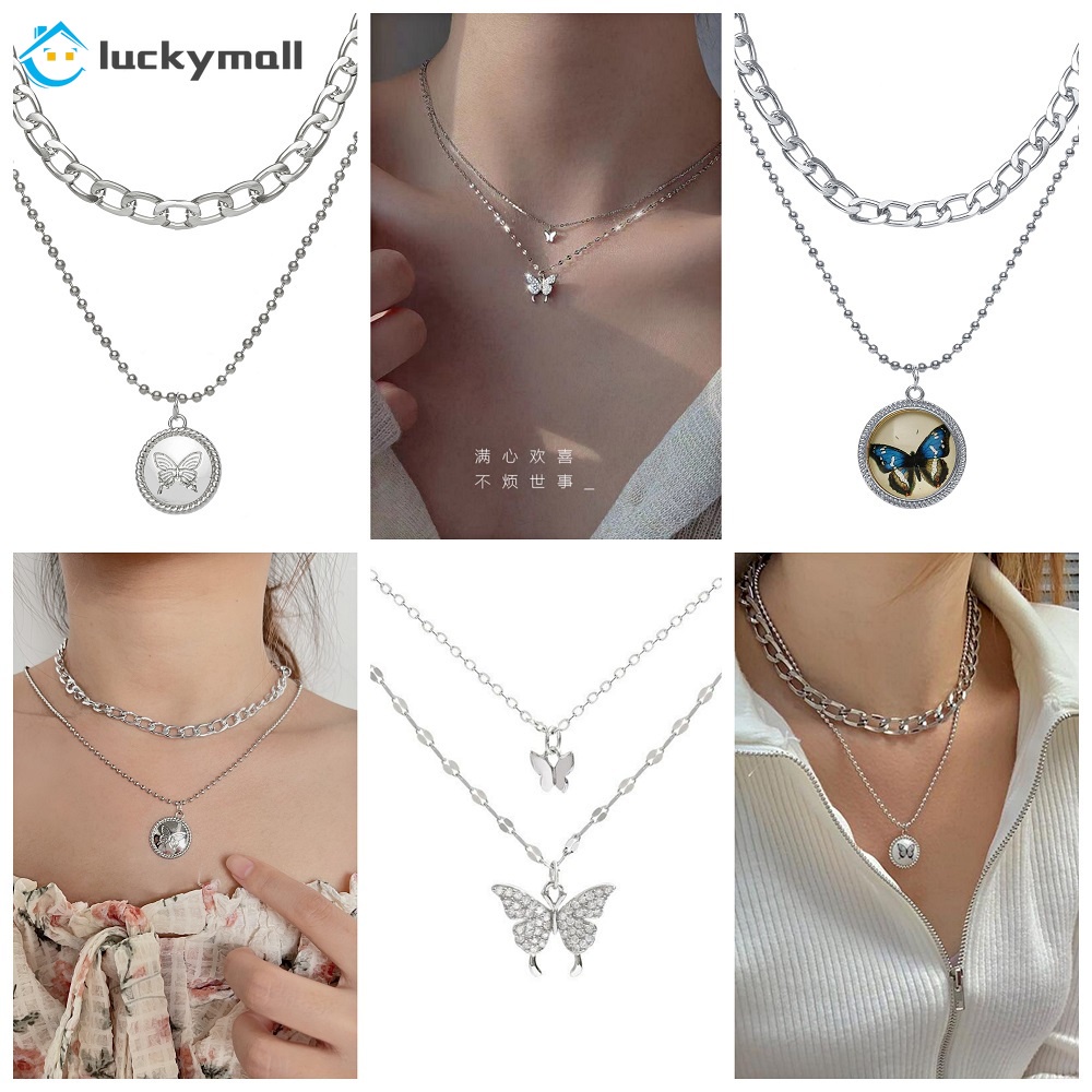 vòng cổ Hợp Kim Nhiều Lớp Mặt Hình Bướm Xinh Xắn Cho Nữ