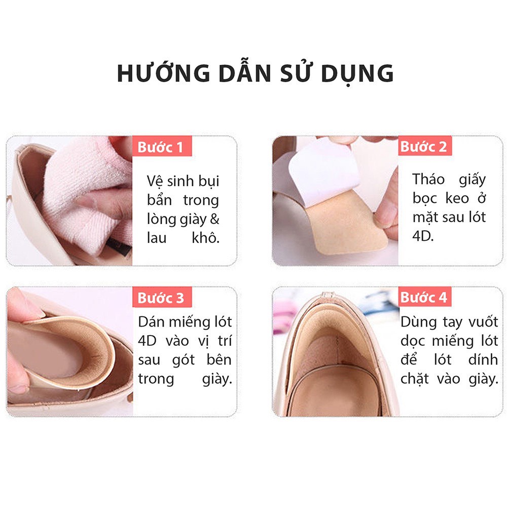 Miếng lót gót 4D chống rộng, chống trầy bảo vệ gót chân khi mang giày có keo dán siêu tiện lợi