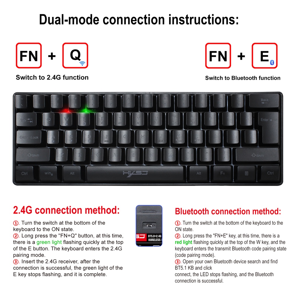 Bàn phím không dây HXSJ 61 tích hợp đèn nền chất lượng cao cho điện thoại/máy tính