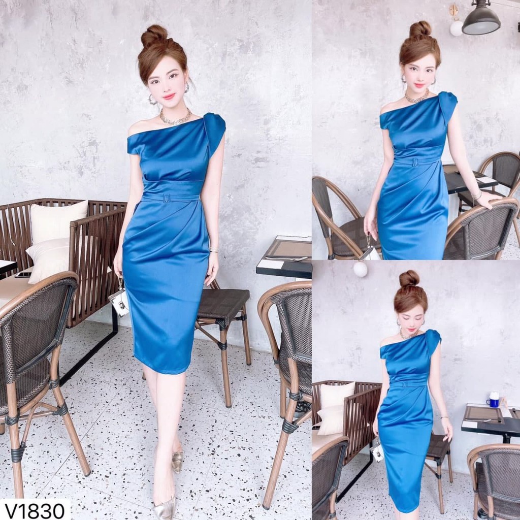 Đầm thiết kế cao cấp dáng ôm lệch vai sang trọng V1830 Helina Fashion [ảnh thật]