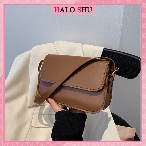 Túi cắp nách, túi đeo chéo da trơn basic dáng vuông size 20 phù hợp đi chơi HALO SHU mã BS002