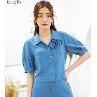 Áo Sơ mi cổ bẻ ve, cài cúc, đính hoa Emspo SMM2631