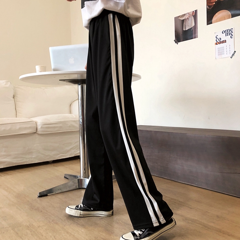 SUXI Quần Dài Nữ Ống Rộng Kẻ Sọc Thời Trang Hàn Quốc