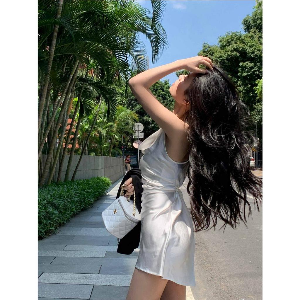 Cocory vn Đầm Hai Dây Màu Trơn Dáng Ôm Thời Trang Hàn Quốc Dành Cho Nữ