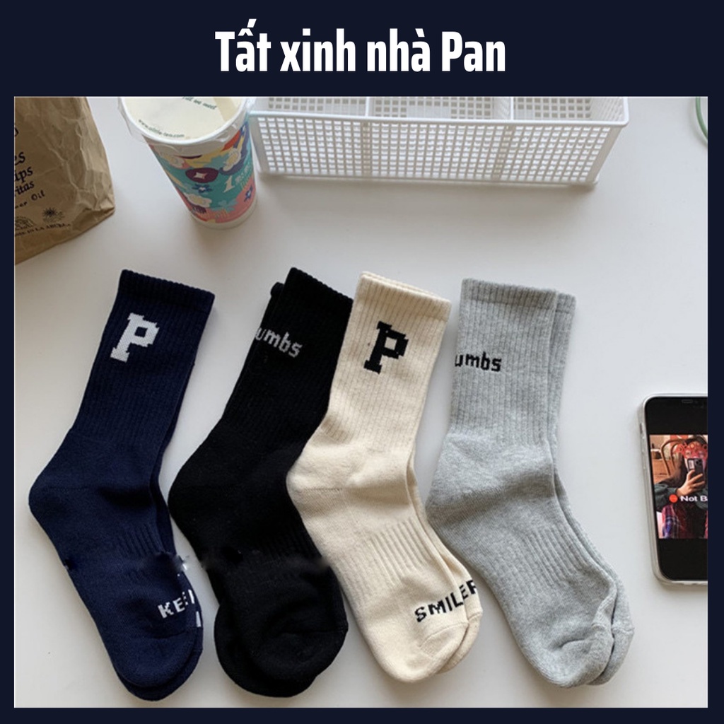Tất Vớ Nam Nữ Cổ Cao Chữ P phong cách thể thao trẻ trung Hàn Quốc