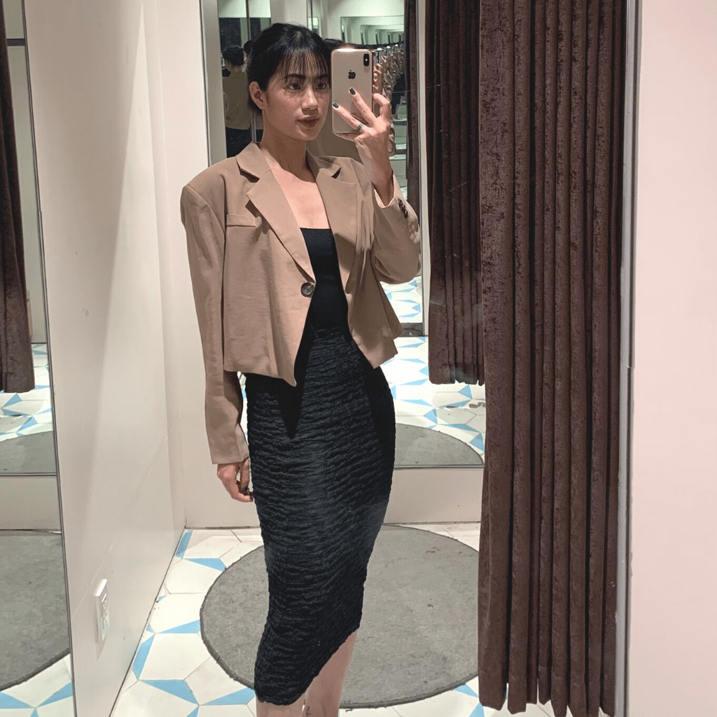COCO SIN - Áo Cropped Blazer Nâu