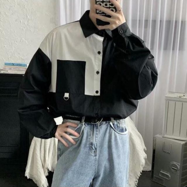 Áo Sơ Mi Tay Dài Phối Vai Unisex Cho Cả Nam Và Nữ Vải Kate Hàn Đẹp Và Thoáng Mát | BigBuy360 - bigbuy360.vn
