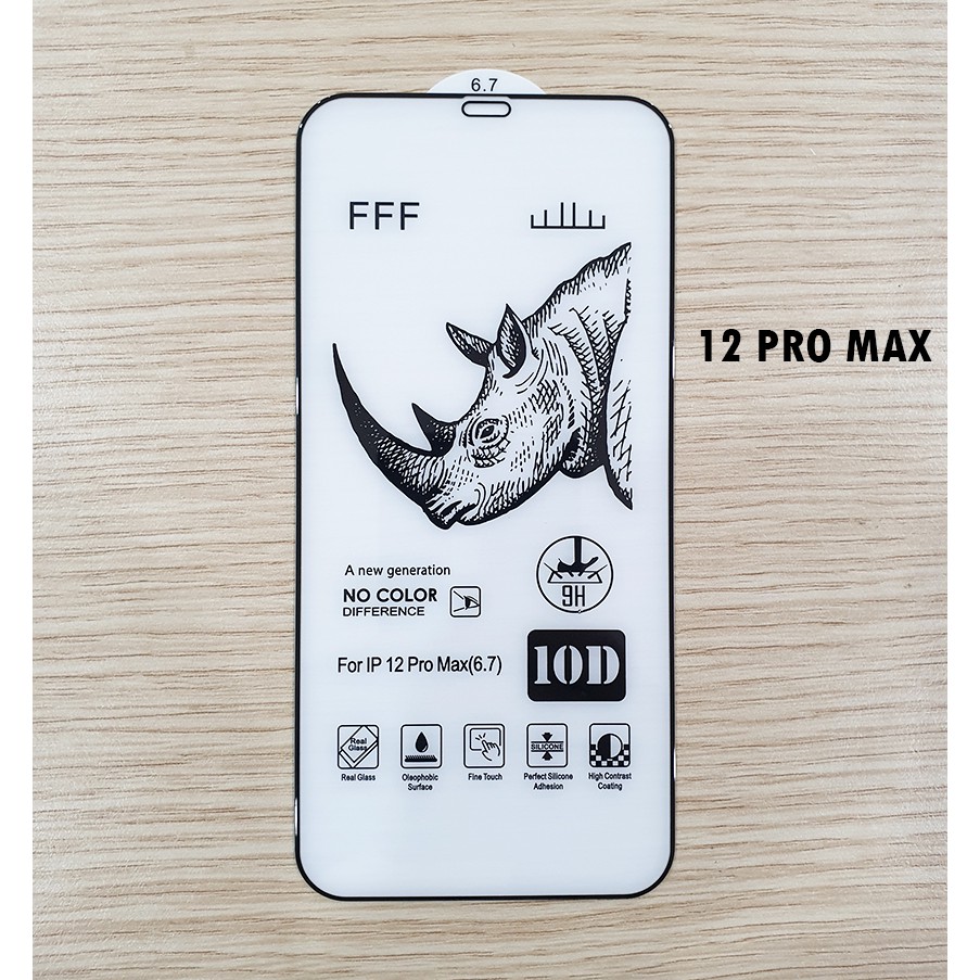 Dán cường lực phủ màn hình 10D tê giác iPhone 12 Mini/ 12/ 12 Pro/ 12 Pro Max