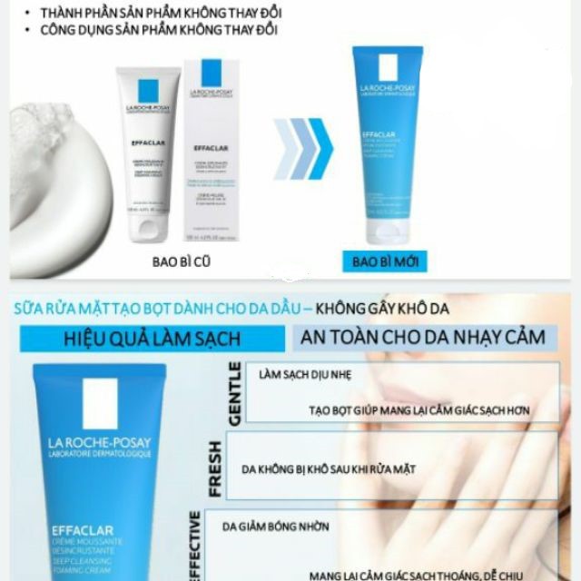 Sữa Rửa Mặt Tạo Bọt La Roche Posay Effaclar Deep Cleansing Foaming Cream 125ml