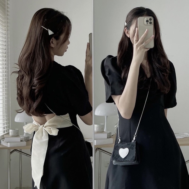 Váy tay bồng cut out nơ lưng