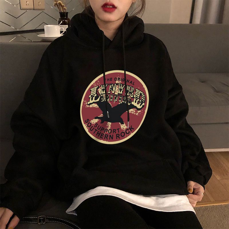 Áo Hoodie Dáng Rộng In Hoạt Hình Phong Cách Harajuku Hàn Quốc Thời Trang Mùa Đông Cho Nữ