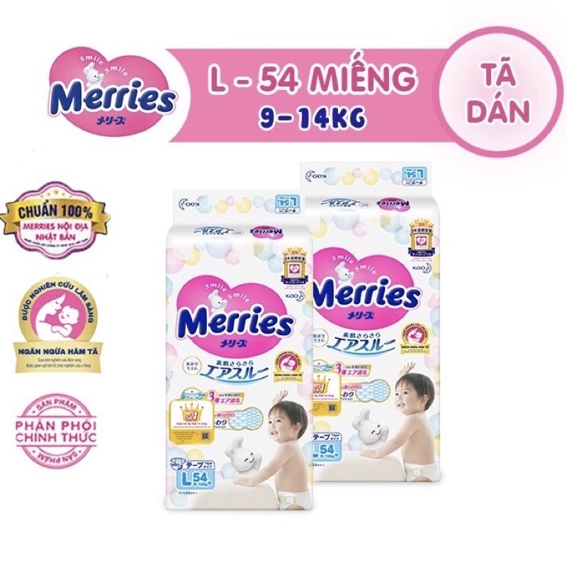 Combo 2 Tã/bỉm dán Merries size NB90/ S82/ M64/ L54/ XL44