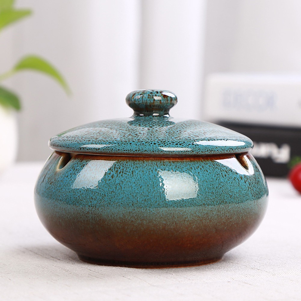 Đồ gạt tàn thuốc bằng gốm sứ có nắp đậy thời trang