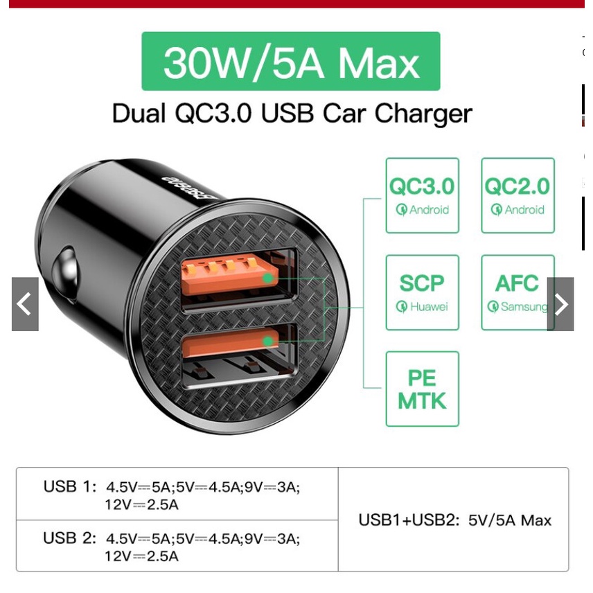 Tẩu sạc ô tô nhãn hiệu Baseus CCALL-ML01 tích hợp 2 cổng USB Car Charger - bảo hành 12 tháng