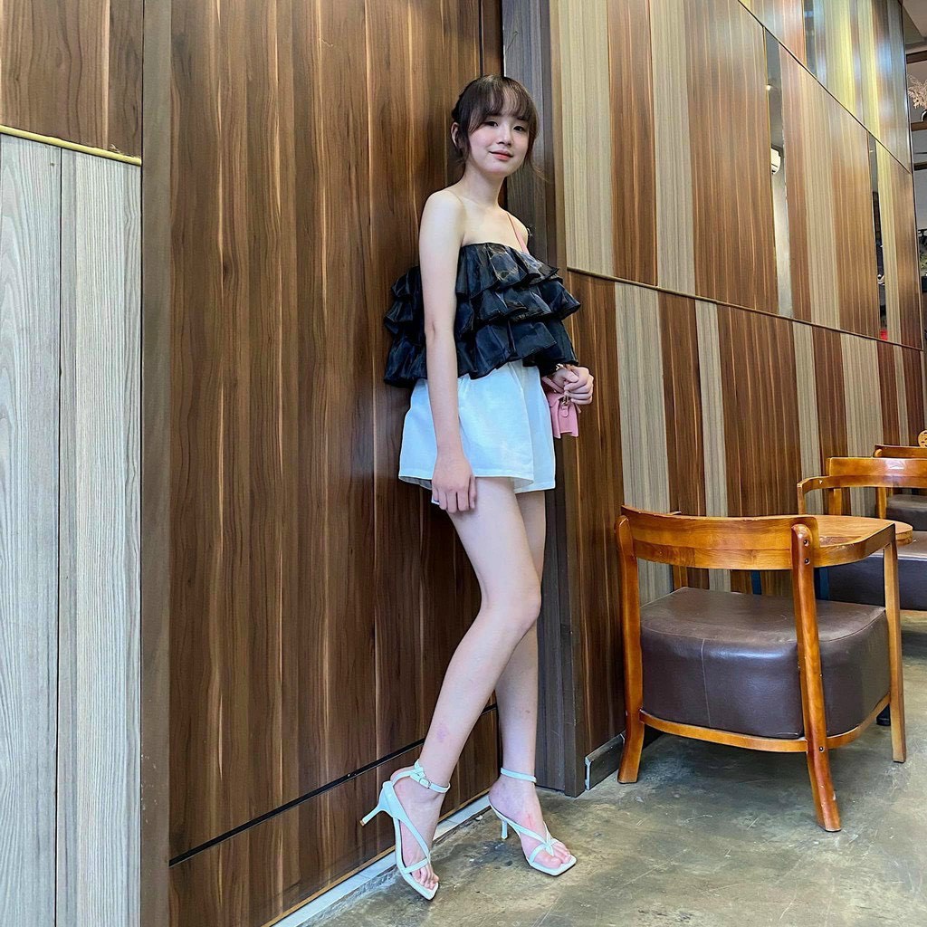 Áo ống trơn tầng bèo đan dây lưng NU30