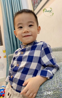 Set áo caro quần thô bé trai