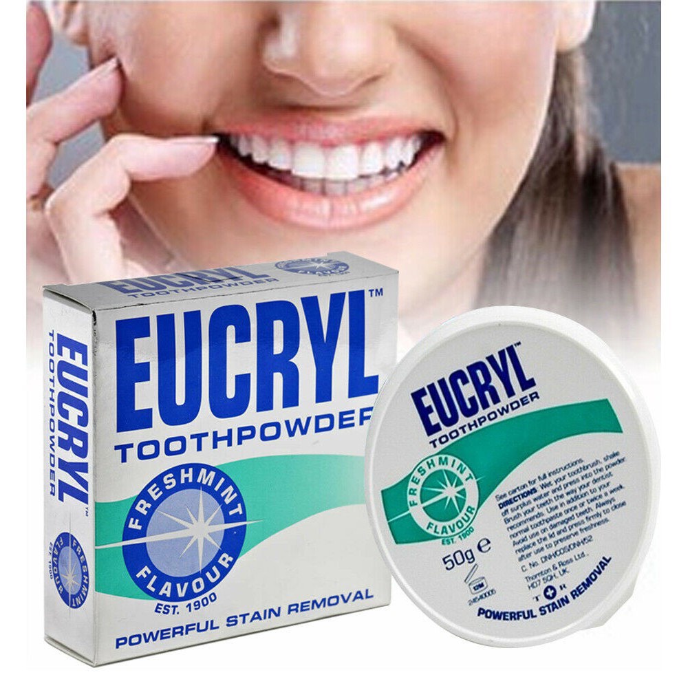 Bột Làm Trắng Răng & làm sạch mảng bám trên răng Eucryl Tooth Powder - Anh Quốc 50g /hộp