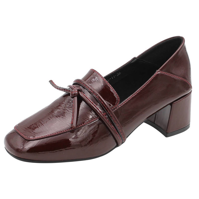 Giày Da Mềm Mũi Vuông Gót Dày Thời Trang Retro Thanh Lịch