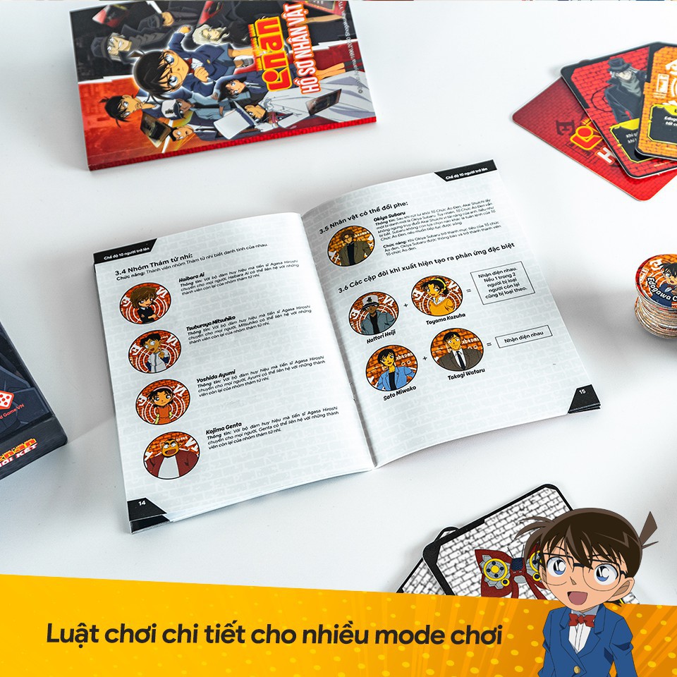 Bộ Trò Chơi Thám Tử Lừng Danh Conan Hồi Kết, Board Game Thẻ Bài Nhập Vai Suy Luận Kèm Hồ sơ 25nhân vật cực chất MecoMart