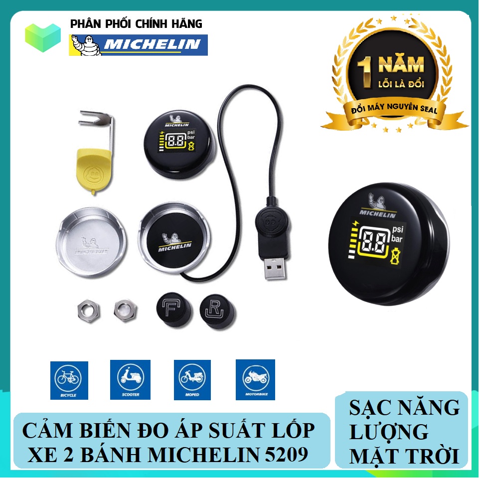 Cảm biến đo áp suất lốp cho xe phân khối lớn Michelin 5209 - sạc năng lượng mặt trời