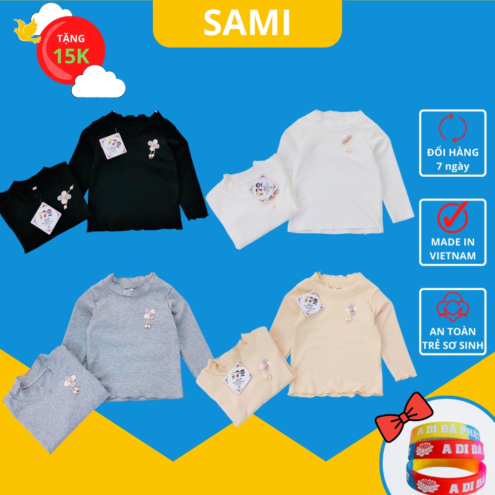 Áo dài tay bé gái 8-17kg đính hoa dễ thương, 6 màu xinh xắn, chất liệu tăm bo SAMI ADT-TB-2