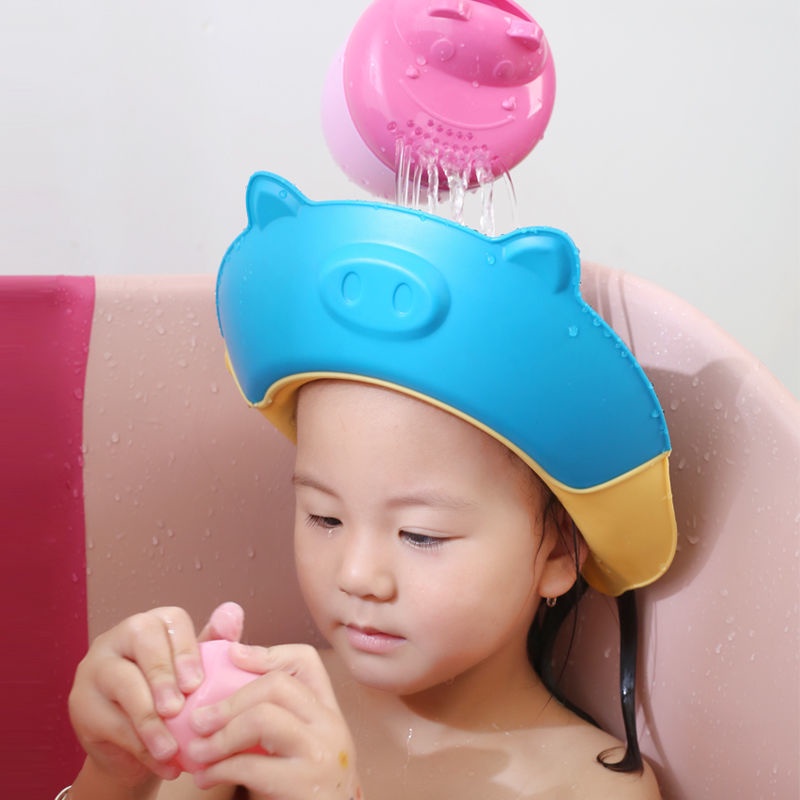 Mũ gội đầu cho bé viền silicon cao cấp,mũ tắm chắn nước cho bé giúp chống cay mắt hình heo Baby Shopping