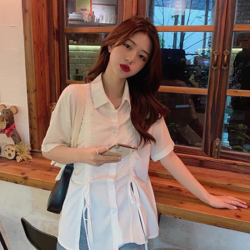 Áo sơ mi ngắn tay dây rút 2 bên freesize v1 110cm