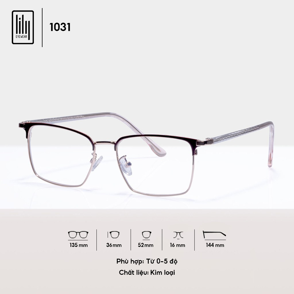 Gọng kính kim loại nam nữ Lilyeyewear mắt vuông thanh mảnh nhẹ nhàng màu sắc thời trang 1031