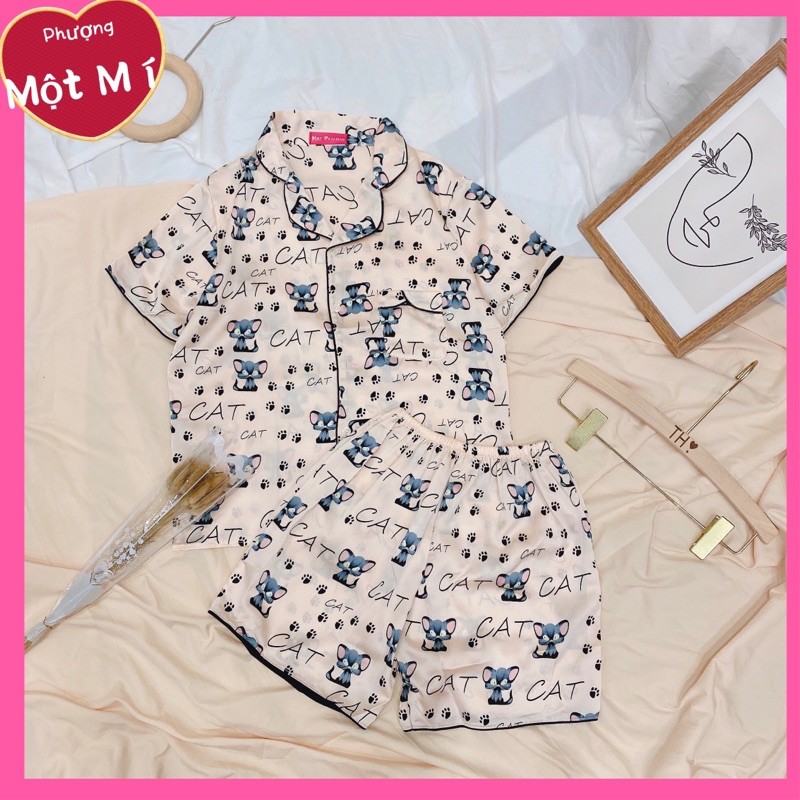 Bộ lụa Satin cộc đùi - hàng mới về , quần sooc mặc nhà chất sờ mát lịm tay | BigBuy360 - bigbuy360.vn