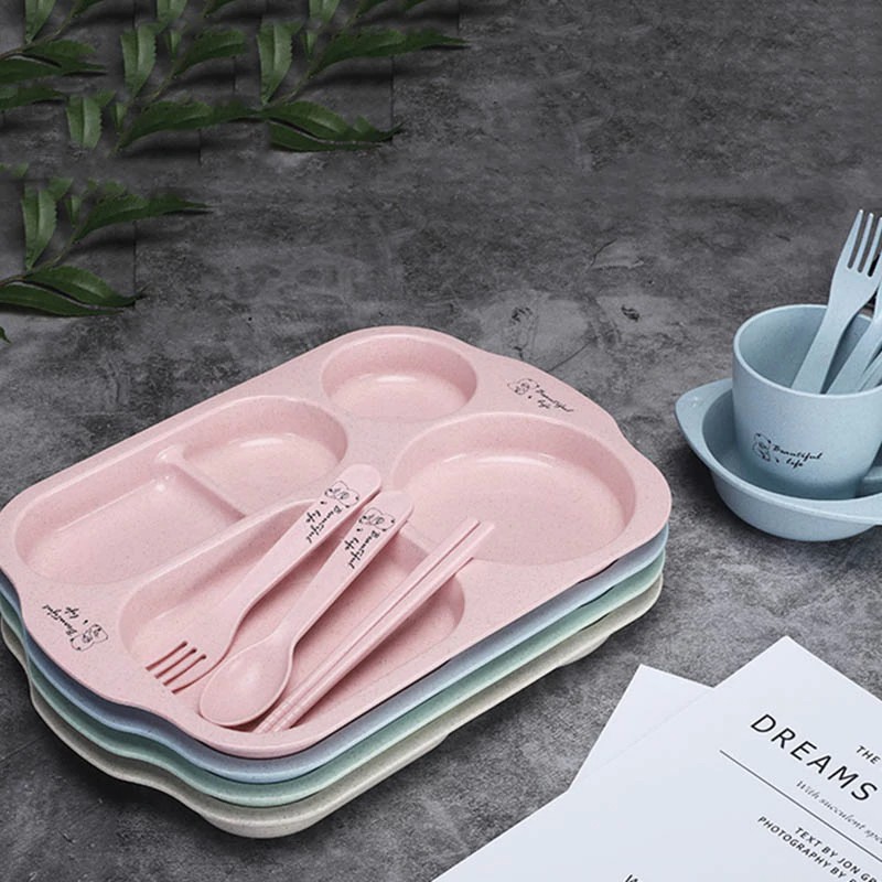 Bộ Khay Ăn Dặm 6 Món Lúa Mạch Cho Bé Beautiful Life Hình Cá Nhiều Màu