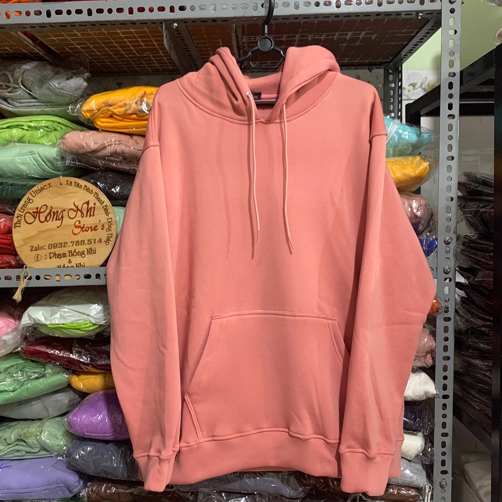 Áo Khoác Hoodie Trơn Ulzzang Unisex Màu Hồng Ruốc Chất Nỉ Bông Cao Cấp Dáng Rộng Nam Nữ - MM