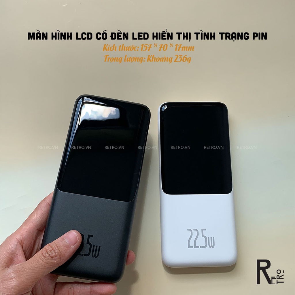 Pin Sạc Dự Phòng  10000mAh BASEUS Elf Digital Display Sạc Nhanh PD 22.5W Đèn Led Báo Pin Tích Hợp Cáp Type-C Lightning