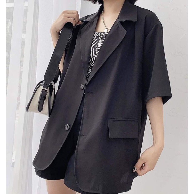 Áo blazer nữ cộc tay,áo vest nữ chất mát dáng rộng 2 khuy cá tính