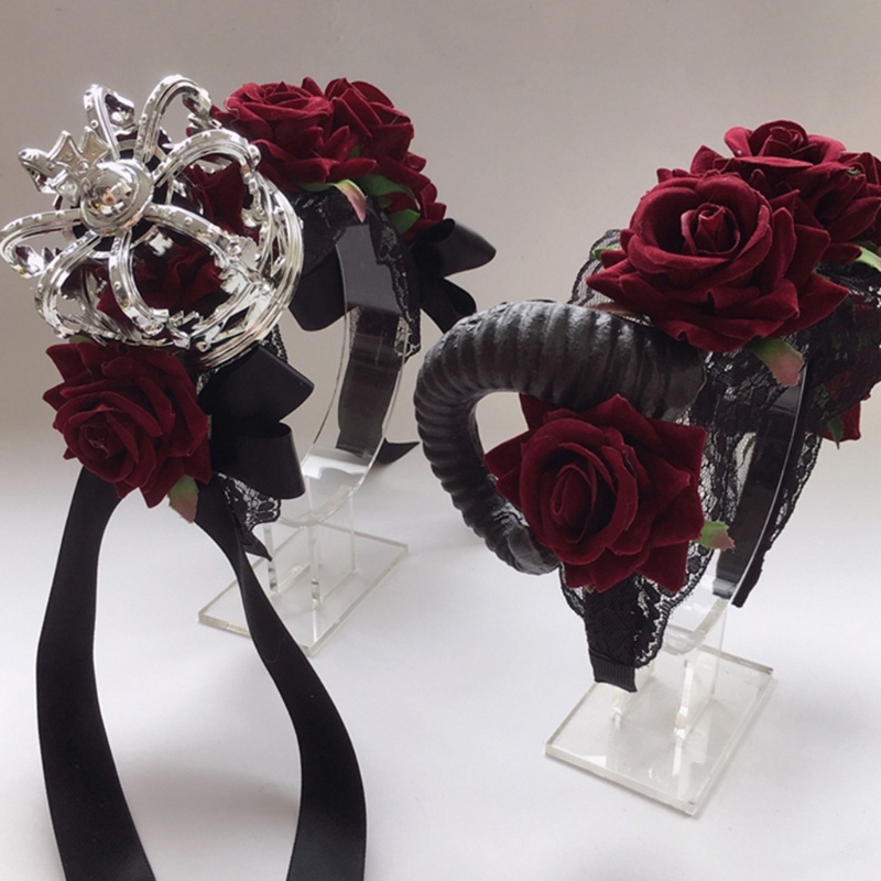 Băng Đô Cài Tóc Hình Sừng Kì Lân Phối Ren Ruy Băng Phong Cách Halloween